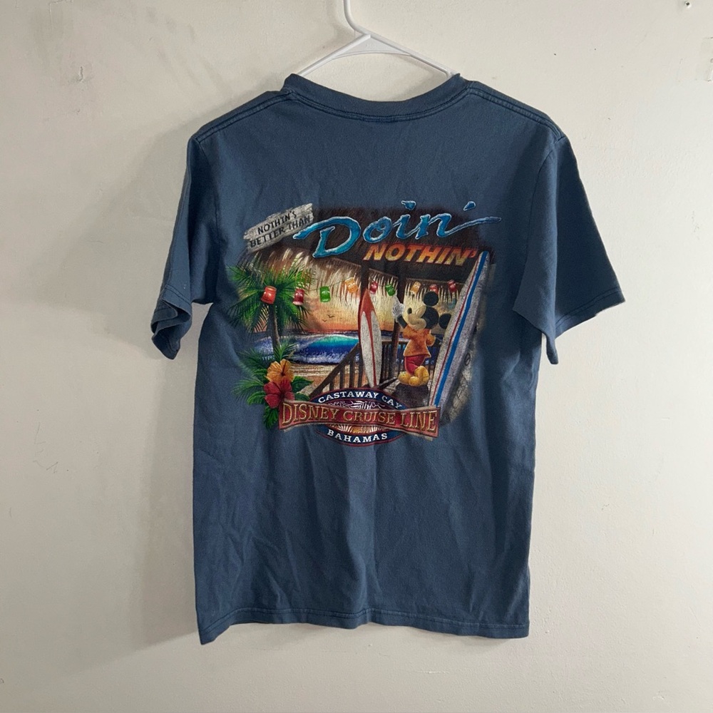 Disney Cruise Line Mens Blue Graphic Tee Mickey Bahamas Casual Short Sleeve
